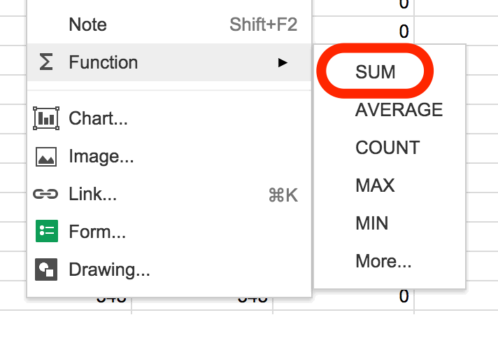 Spreadsheet Sum Function