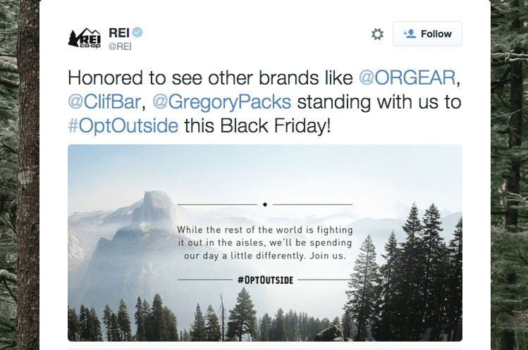 Examples of other brands participating in Opt Outside campaign