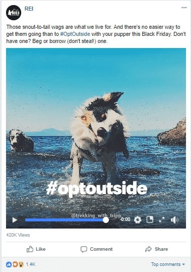 Post from REI Opt Outside Campaign