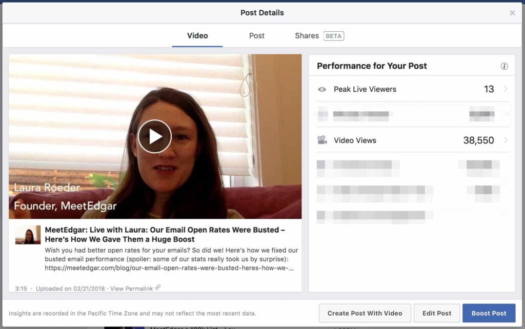 FB live video viewer stats