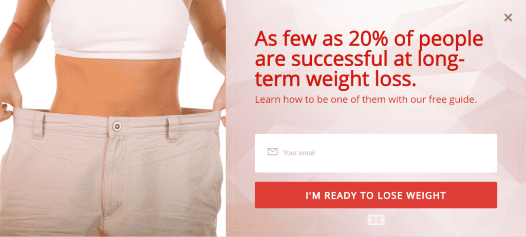 Popup about weight loss with a statistic