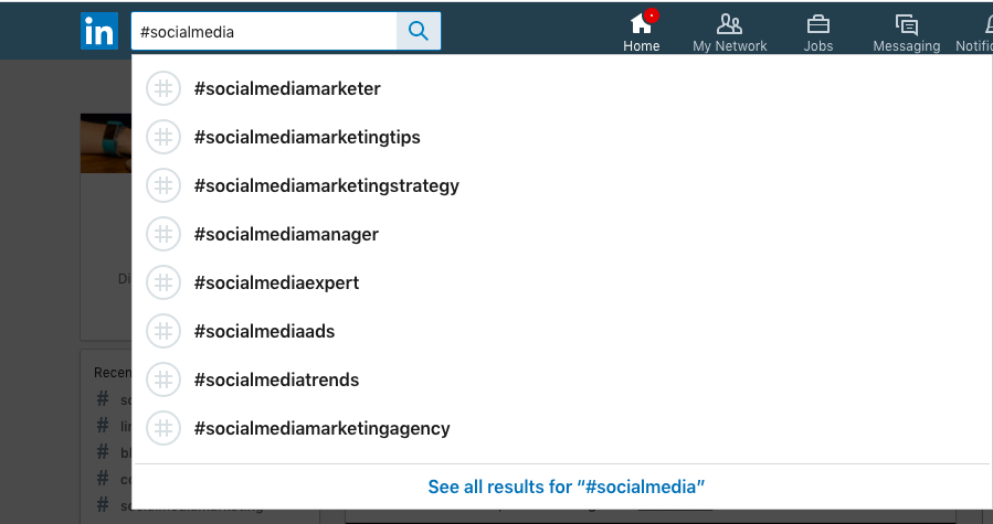 linkedin hashtag search