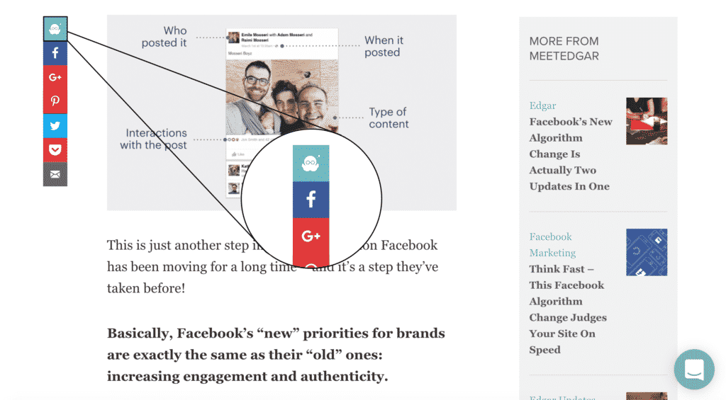 Example of what the WP social share looks like on a website