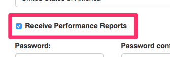 Checked box for recieving performance reports in MeetEdgar