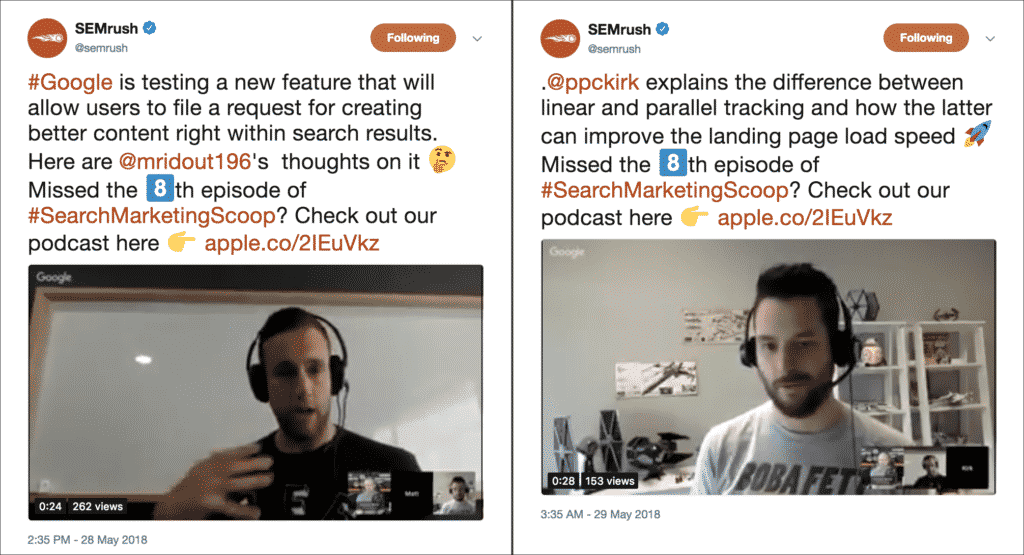 Two different SEMrush tweets side by side