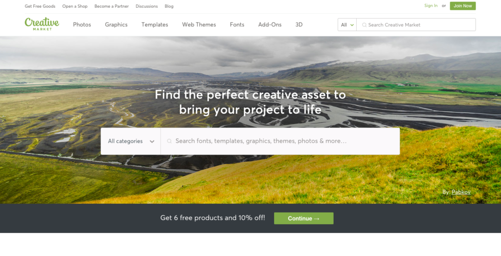 show creative market homepage
