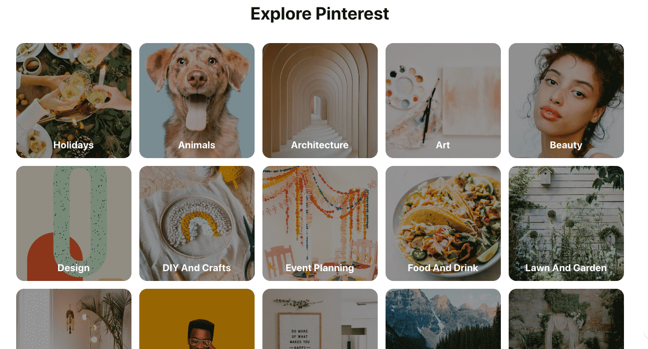 pinterest categories page